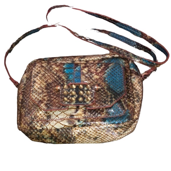 Rachel Roy  brown & blue crossbody textured snakeskin pocket inside & out NWT - Picture 1 of 13